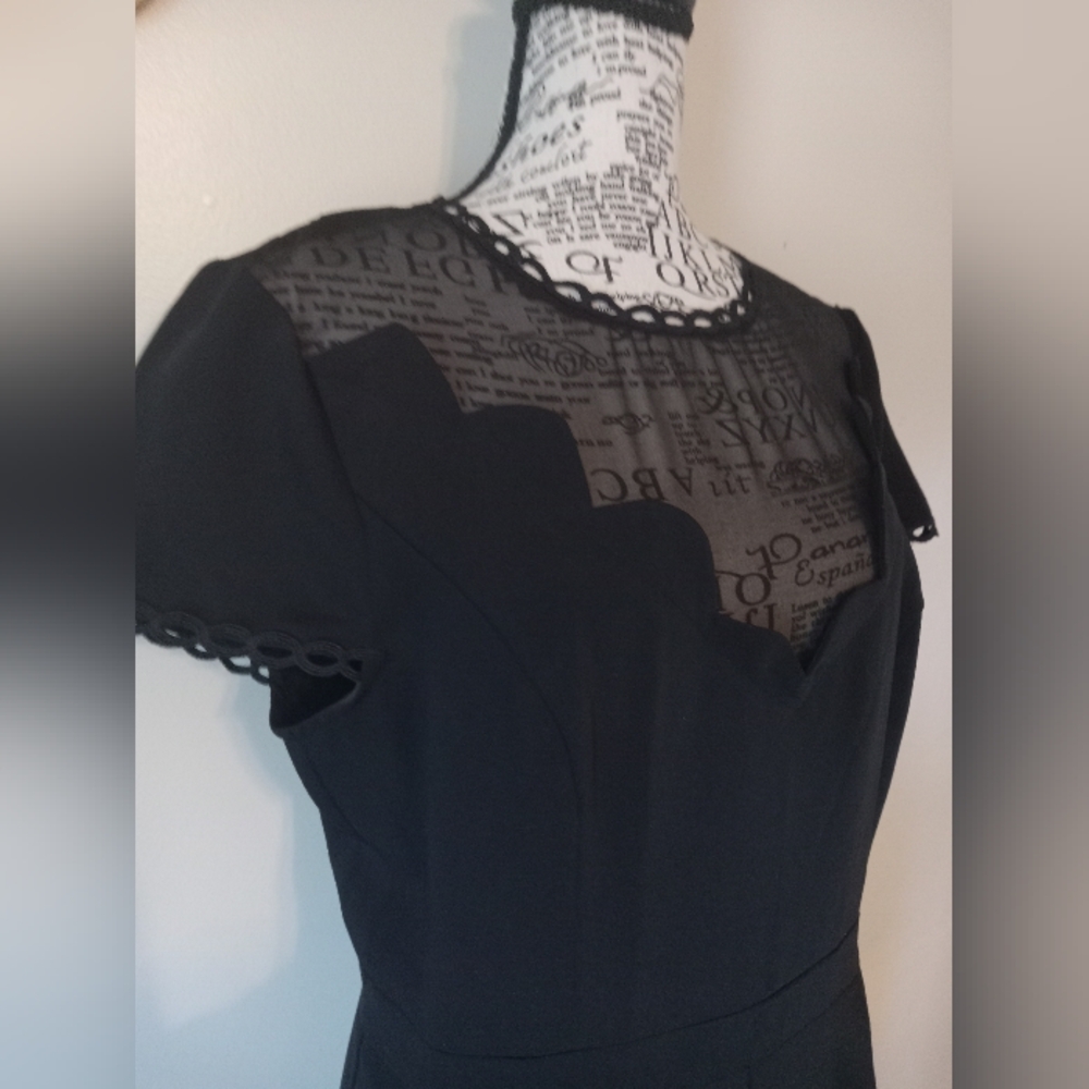 Anthropologie Black Scalloped Yoke Mini Dress - Picture 6 of 15